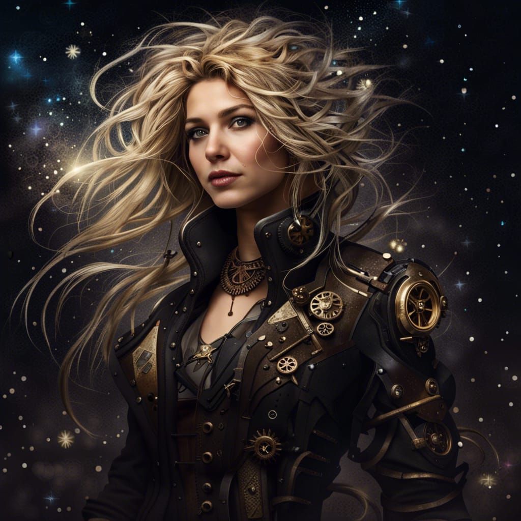 Steampunk Woman Portrait with Starry Background