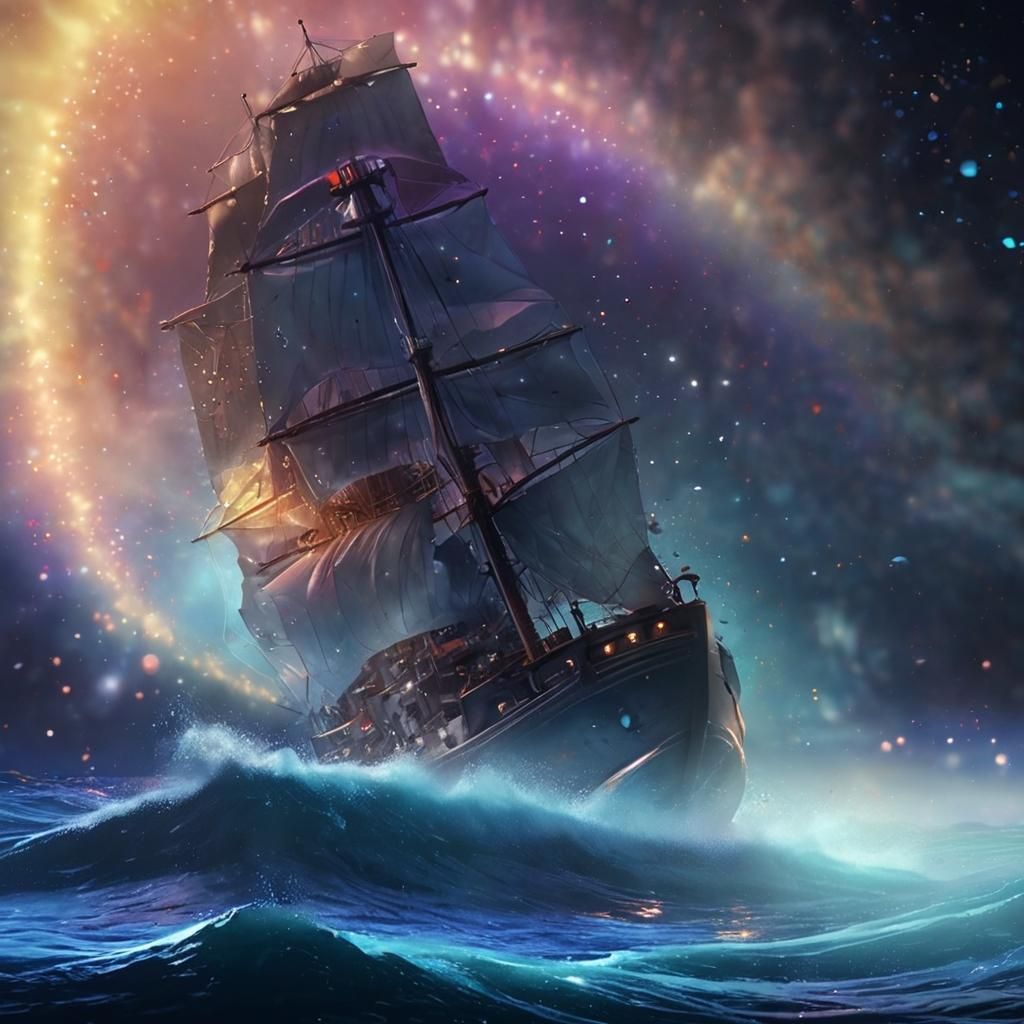 Magical Sailboat on High Seas in Pixar Style