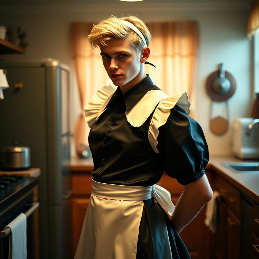 Masculine Figure in Elegant Maid Uniform