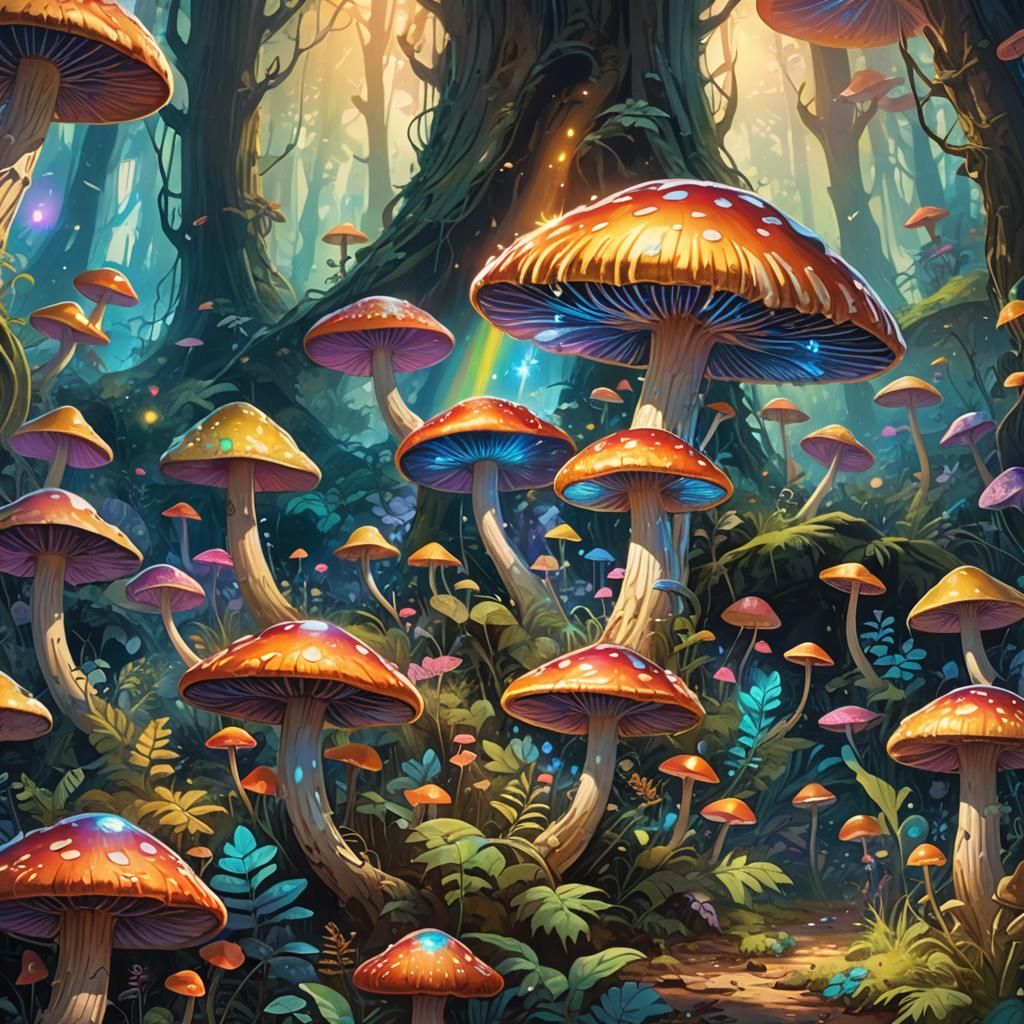Cosmic Rainbow Mushroom Fantasy Art
