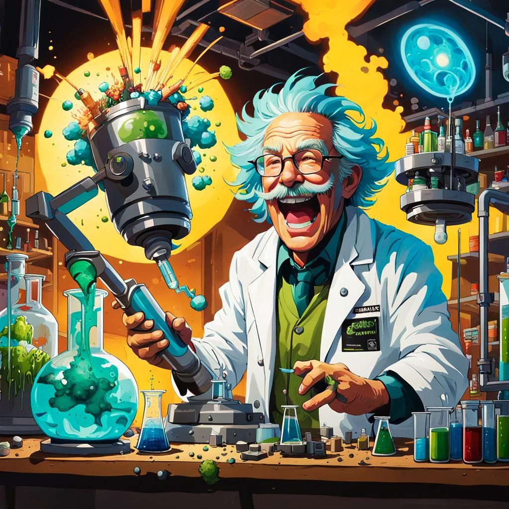 Mad Scientist Electrocution in Maximalist Style