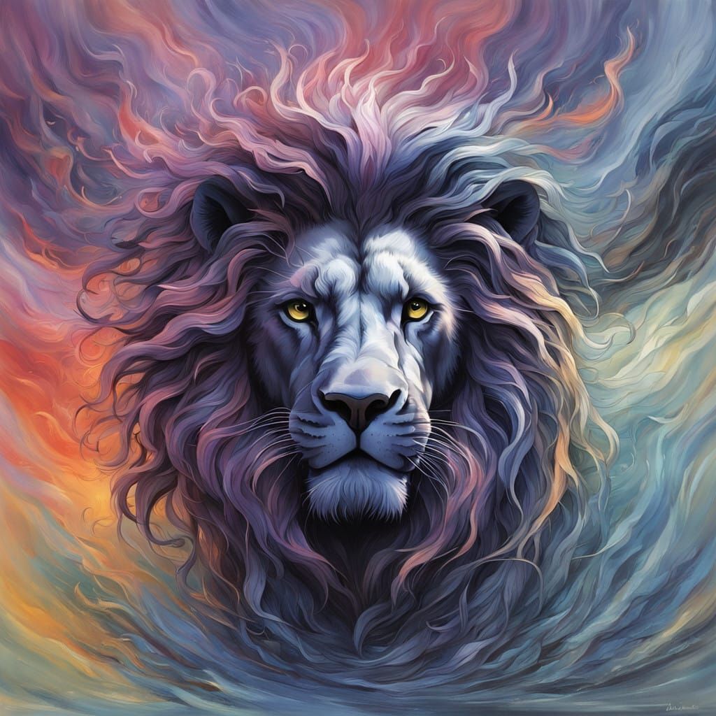 Majestic Black Lion in Dark, Eerie Atmosphere