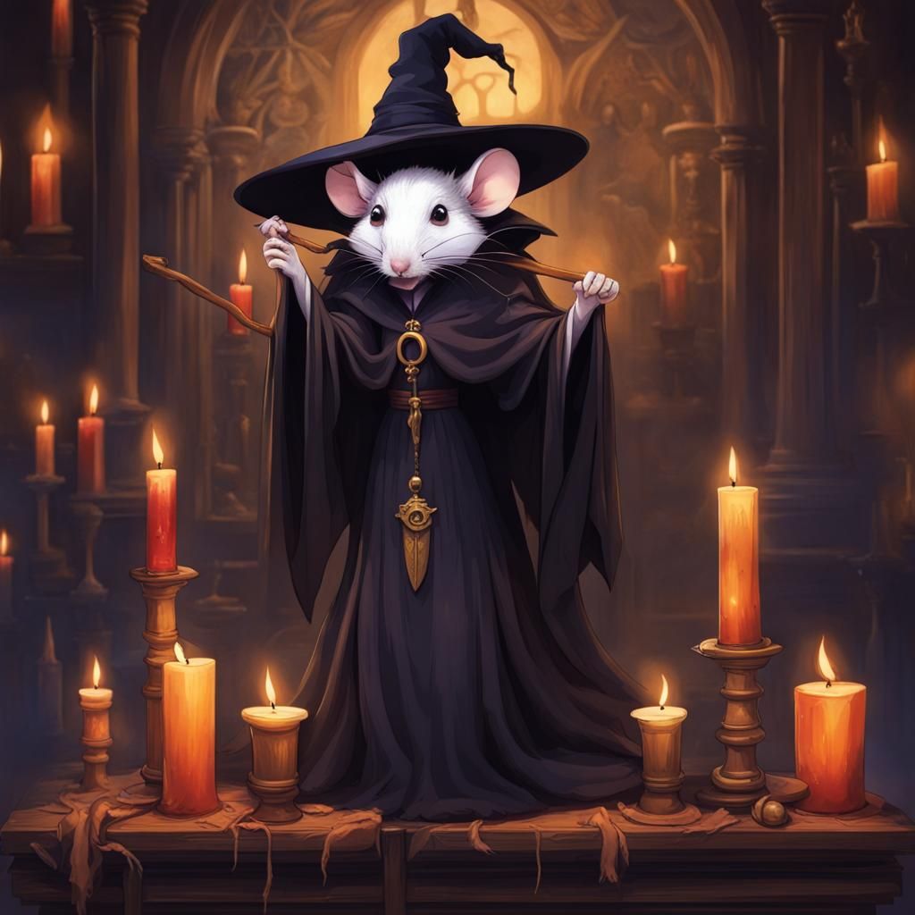Dark Academia Witch Mouse at Altar
