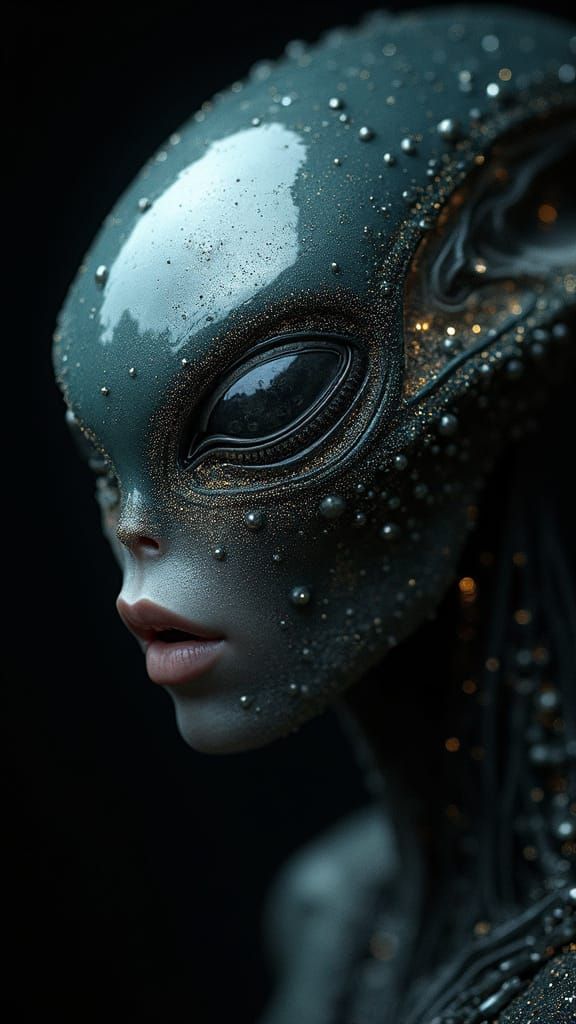 Ethereal Alien Visage with Cosmic Dust Plumes