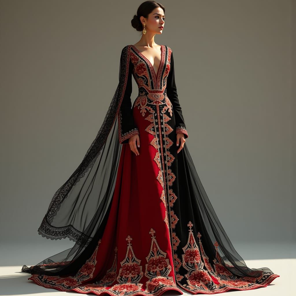 Palestinian Evening Gown on Fashion Model in Matte Painting ...