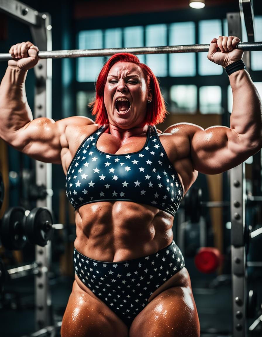 Fierce Plus Size Fitness Model Lifting Heavy in Vibrant Colo...