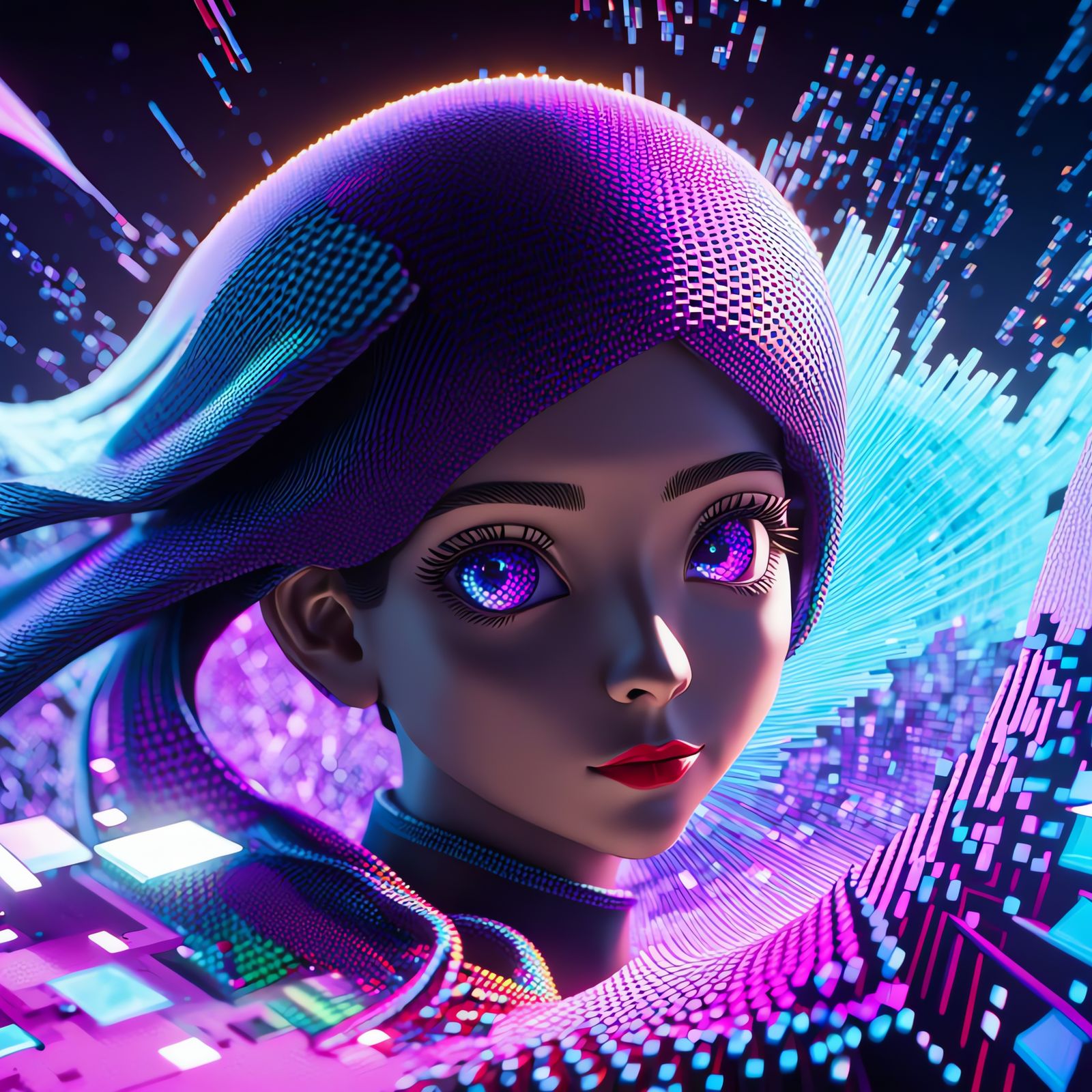 Cosmic Double Exposure Portrait of a Woman with Celestial El...