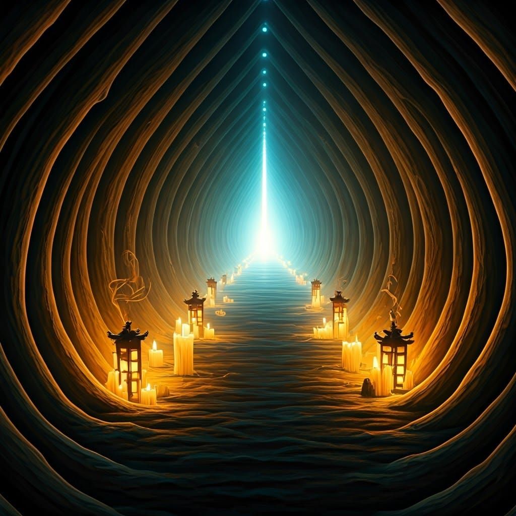 Mystical Cave with Golden Lotus Flowers