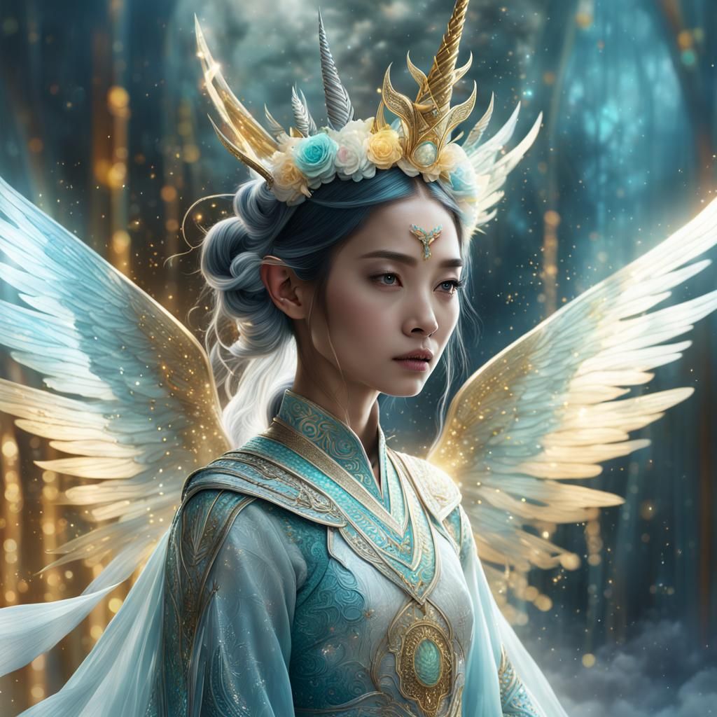 Unicorn Fairy with Rainbow Crown in Digital Painting