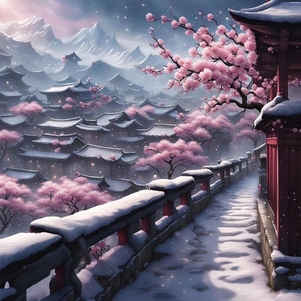 Plum Blossoms in Snow: Detailed Matte Painting