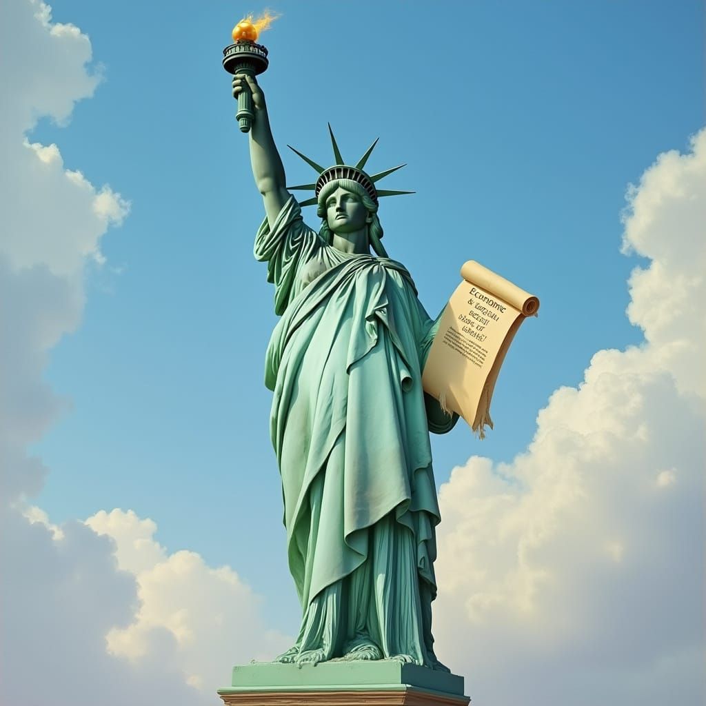 Lady Liberty with Economic Bill of Rights: Romantic Art
