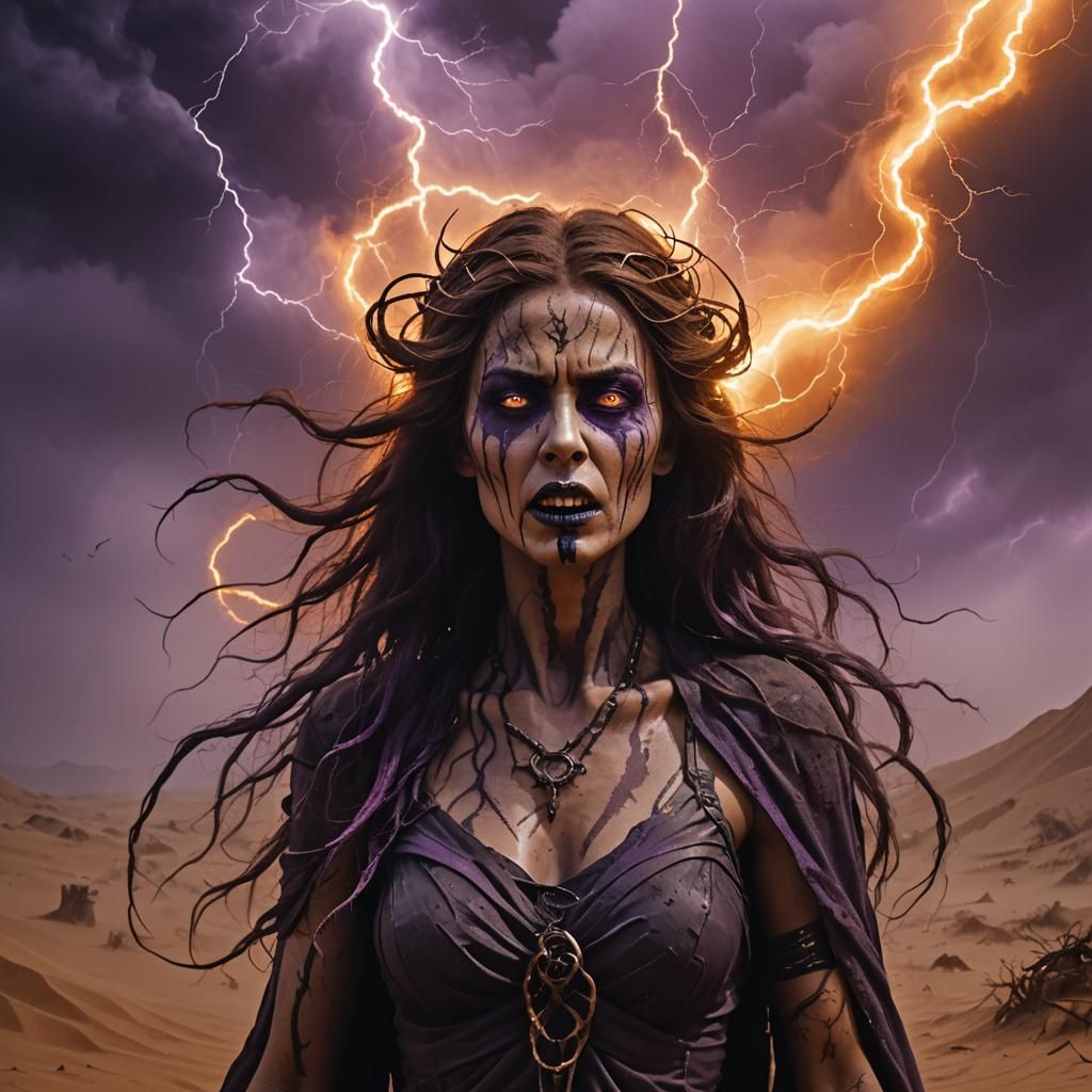 Gothic Undead Goddess Screams in Sandstorm