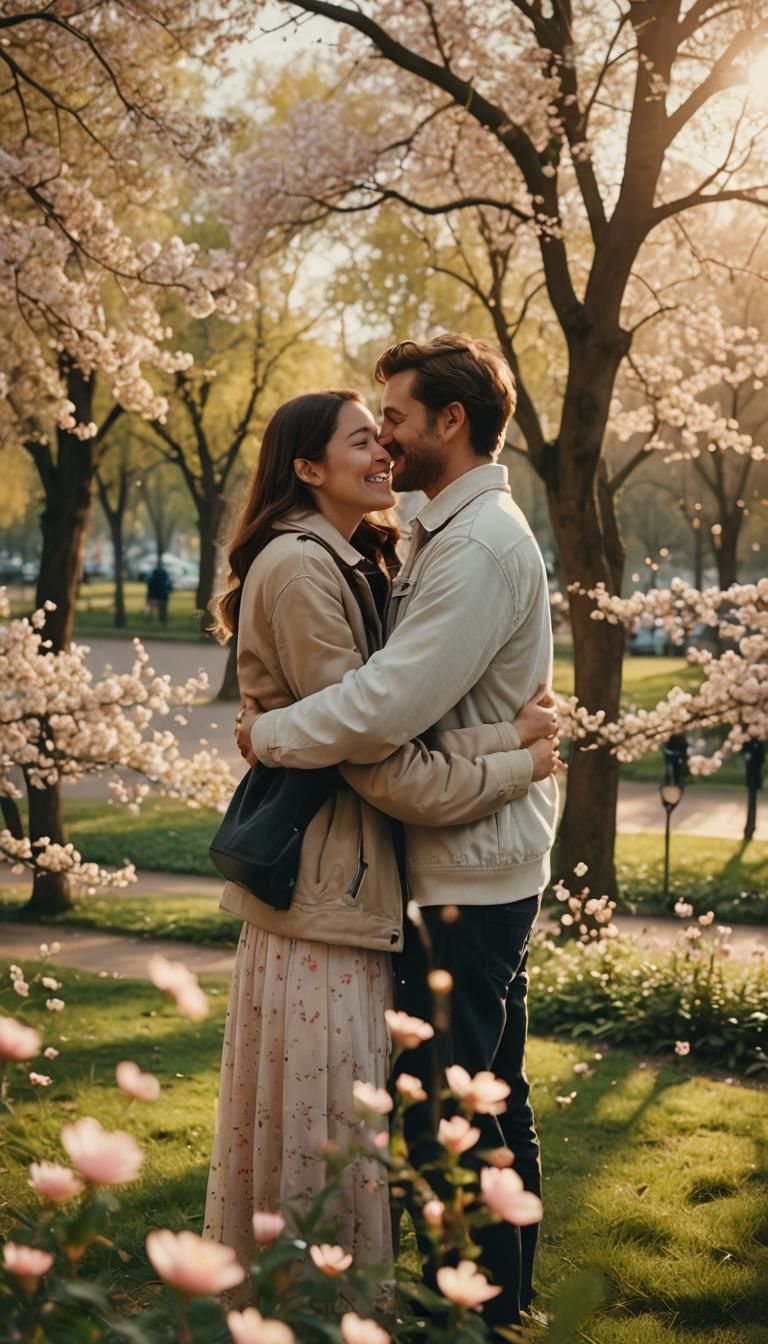 Happy Couple Embracing on Valentines Day in Golden Light