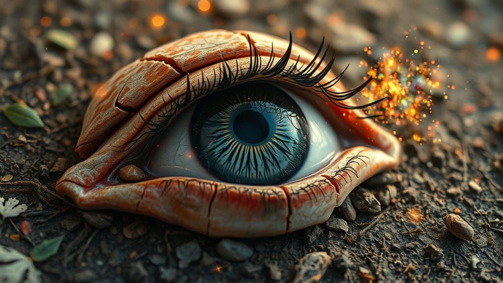 Ethereal Surrealist Eye Amidst Whispers of Nature