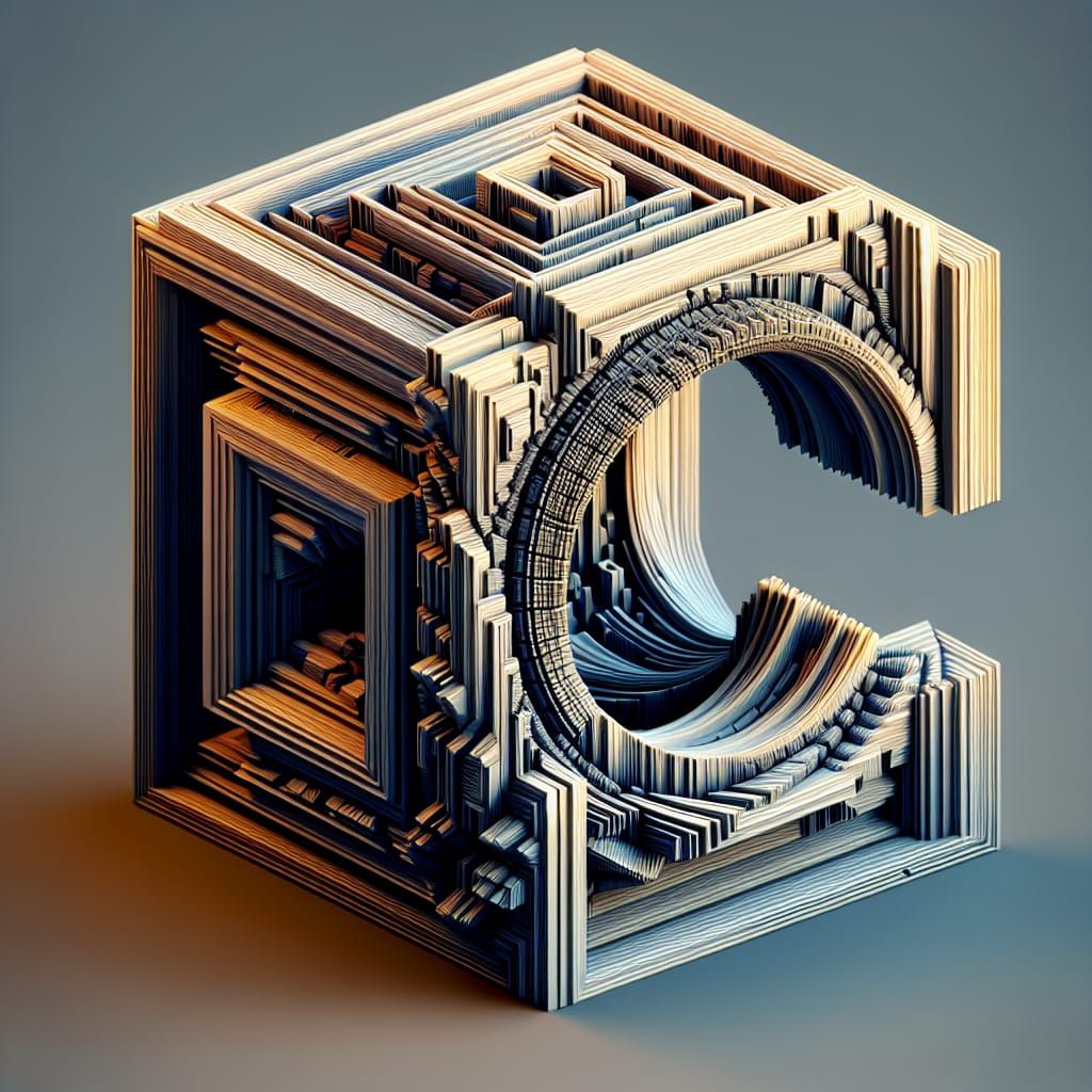 Geometric Cube with Extruded E, Recessed C, and Tunnel S