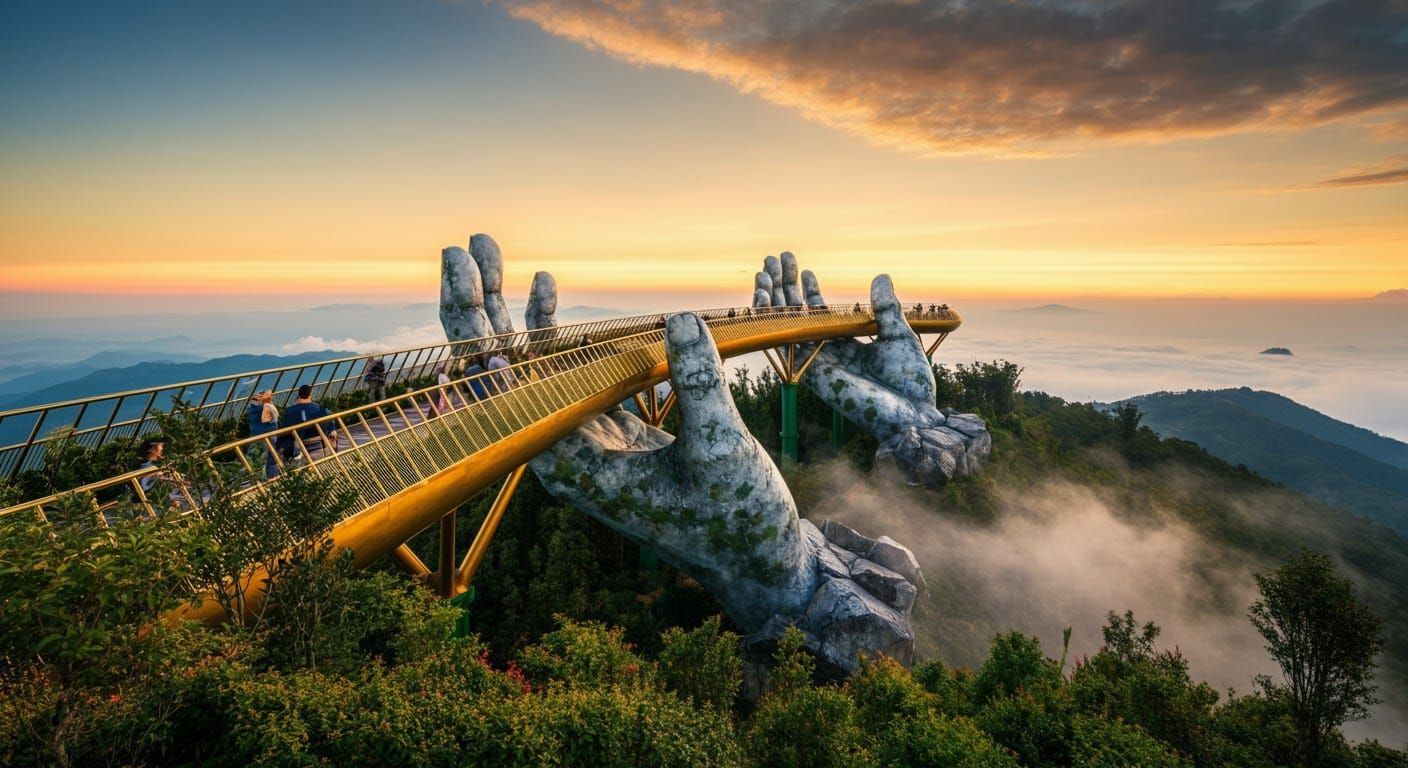 Vietnam's Golden Bridge Held by Giant Hands