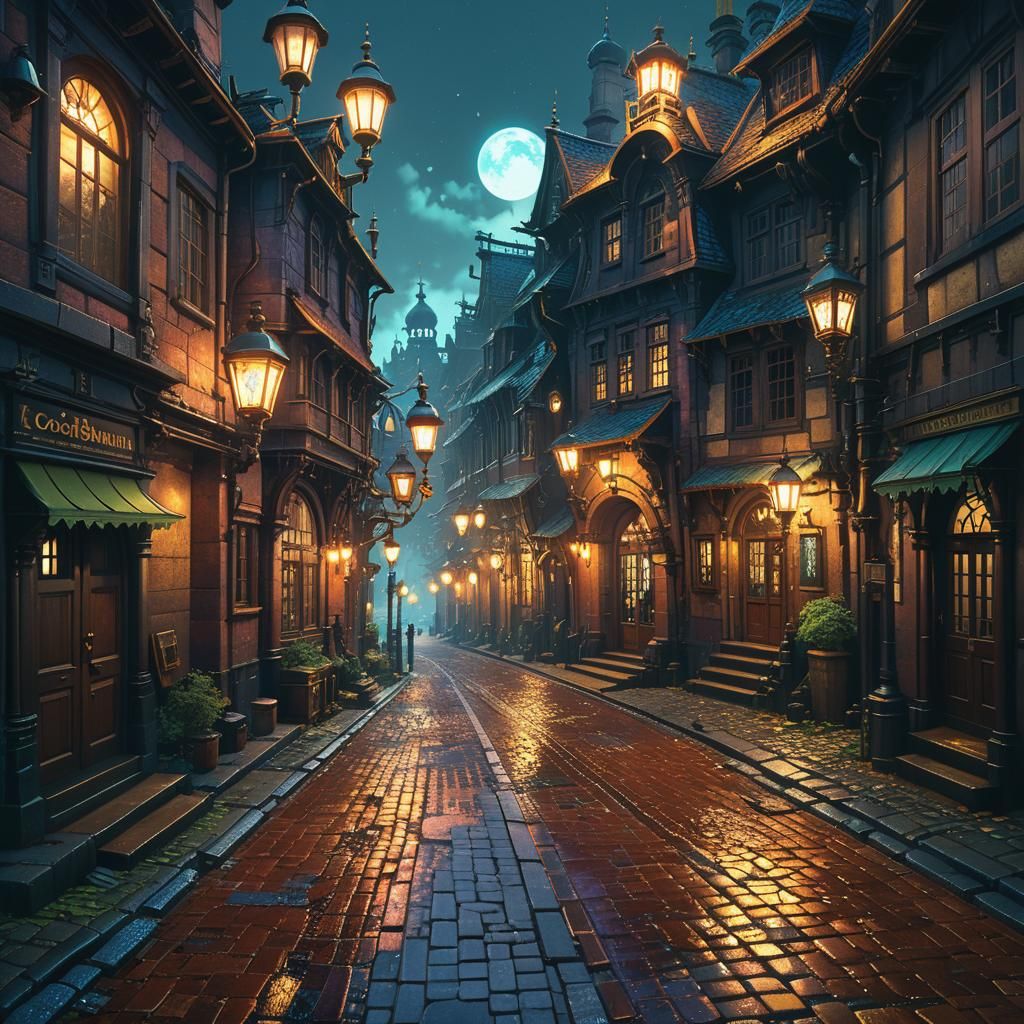 Steampunk Rococo Street in Victorian Style
