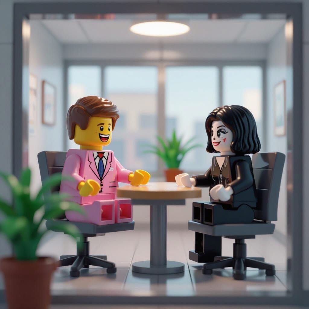Comedic HR Office Scene in Pixar Animation Style
