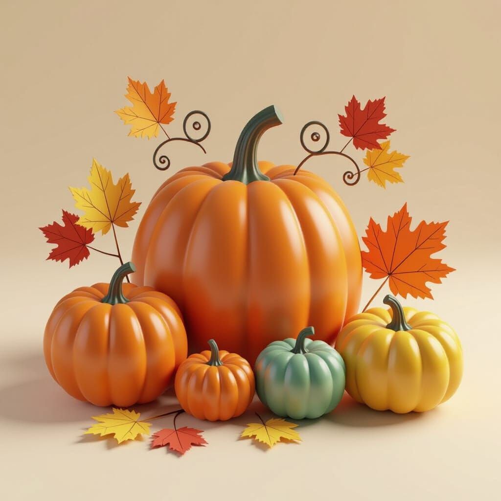 3D Autumn Objects Rendered in Vibrant Colors