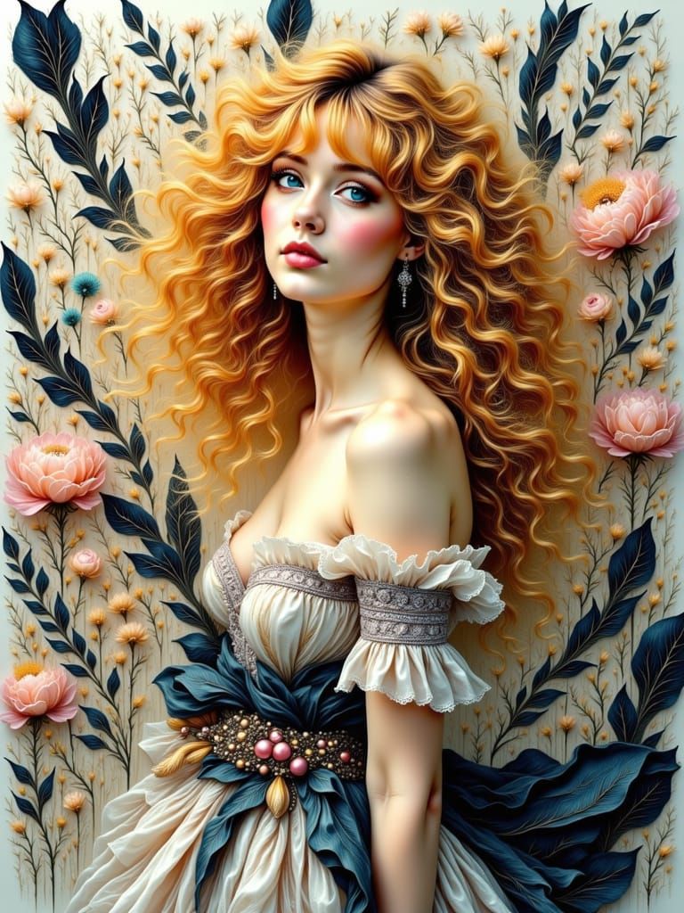 Splash Paint Portrait of a Young Woman with Wild Hair