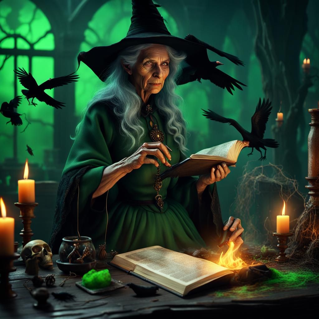 Old Witch Brews Smoky Potion: Detailed Matte Painting