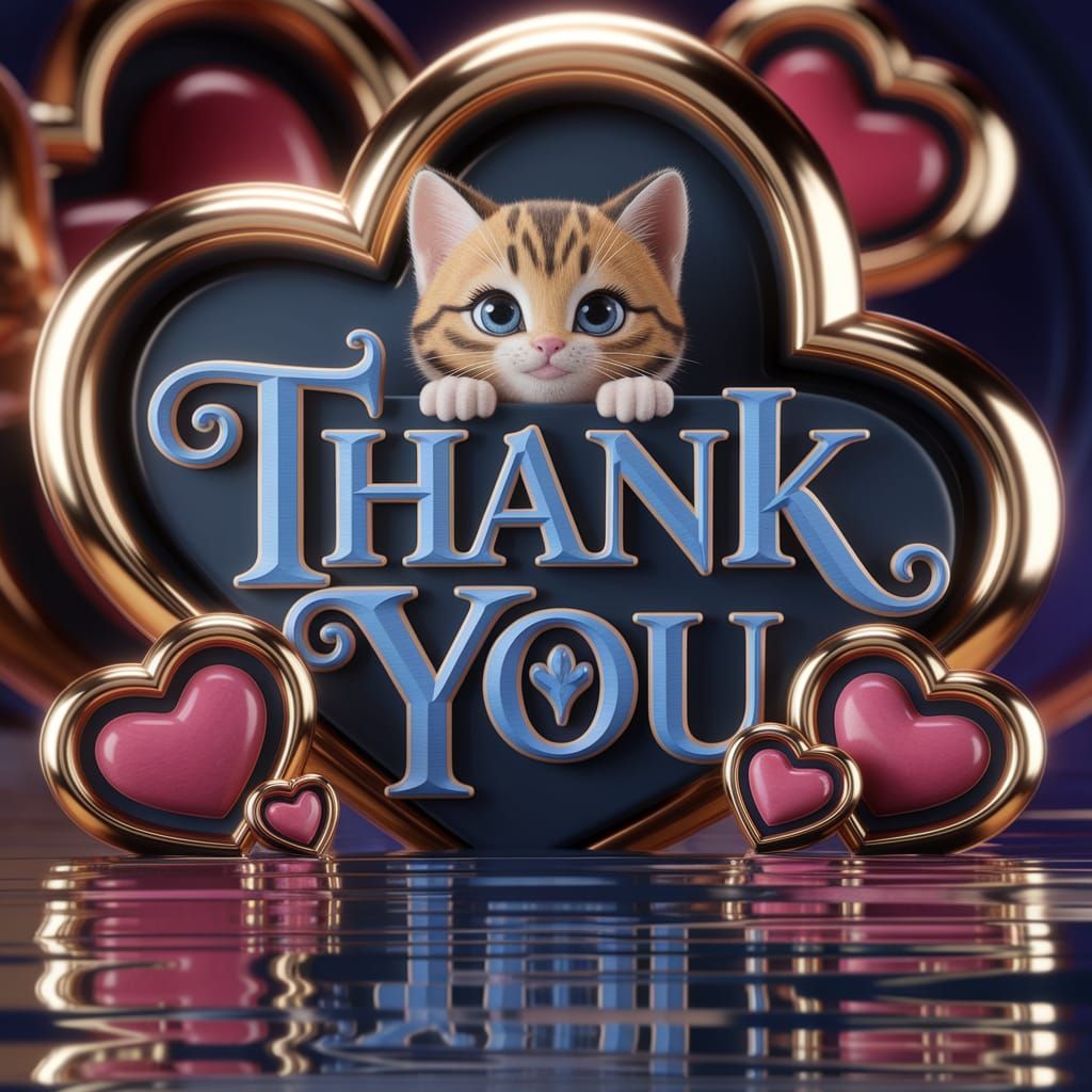 In a captivating 3D render, a logo with the text "Thank You" in intricate detail stands out against a backdrop of deep, ...