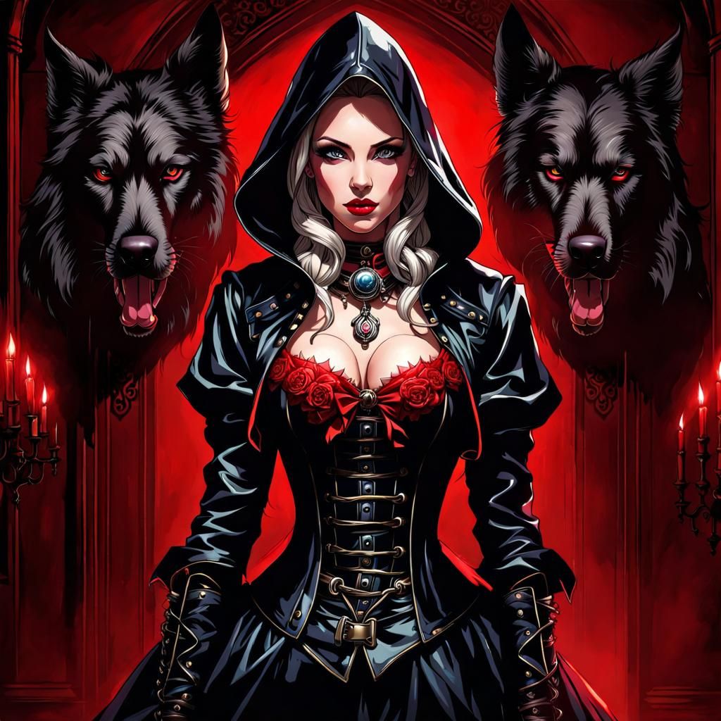 Gothic Woman with Beast on Leash in Splash Art
