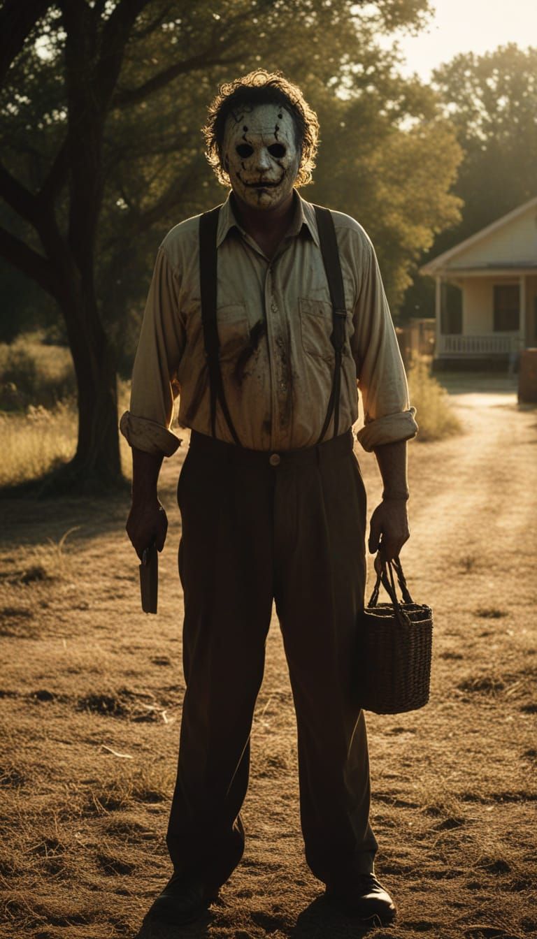 Menacing Leatherface Basks in Golden Hour Shadows