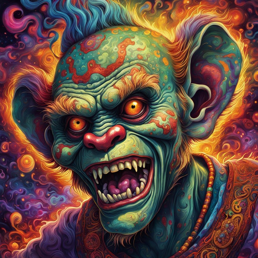 Psychedelic Zombie Monkey Clown in Peruvian Art Style