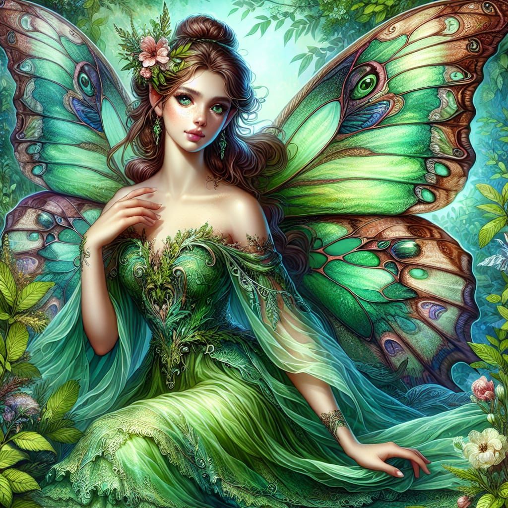Enchanting Emerald Fairy with Luna Moth Wings