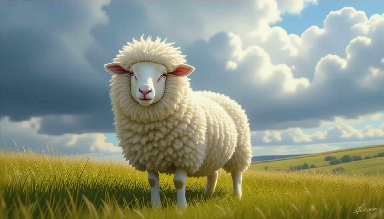 Whimsical Sheep in Lion Mane Costume Concept Art