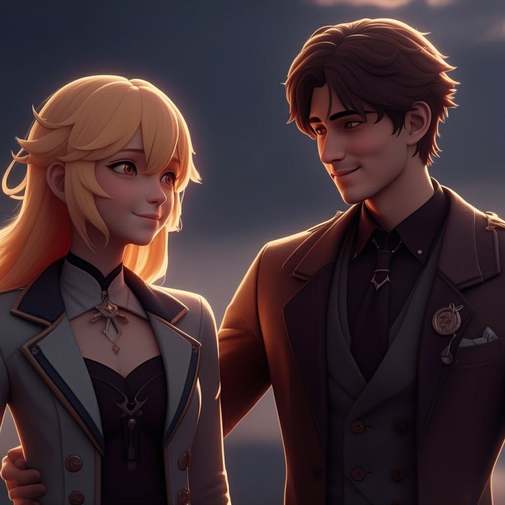 Couple's First Date in Detailed 3D Anime Style