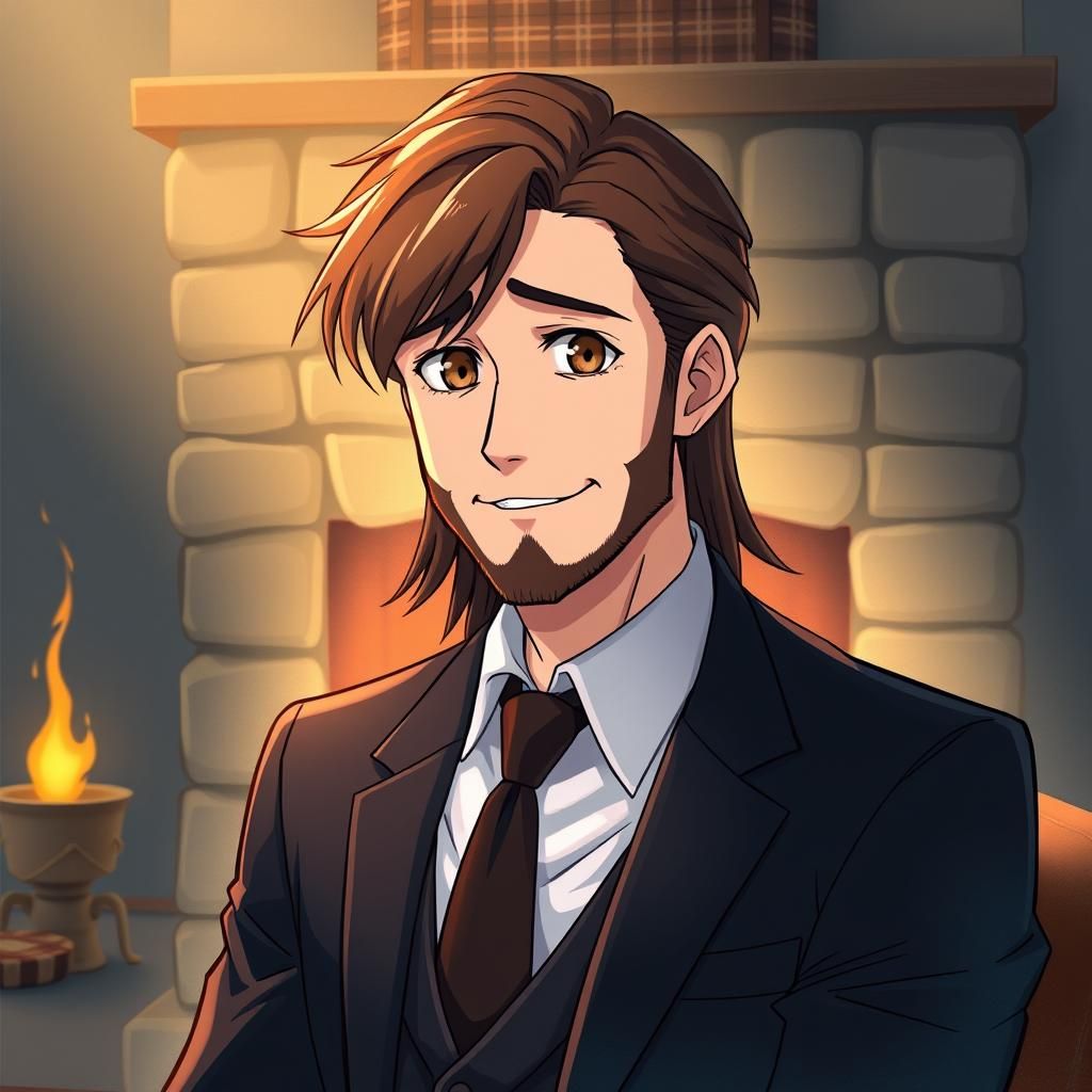 Pensive Man by Fireplace in Watercolor Style