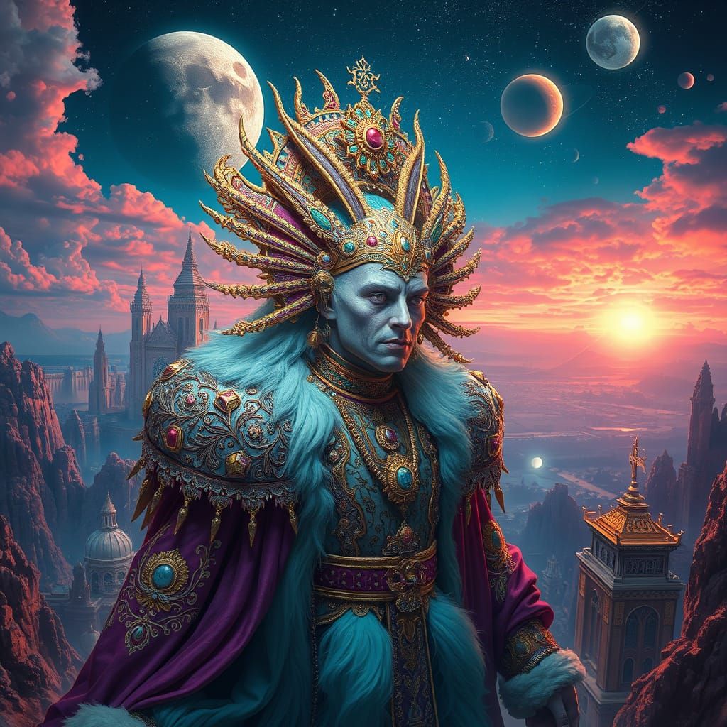 Ethereal Being in Vibrant, Surreal Landscape