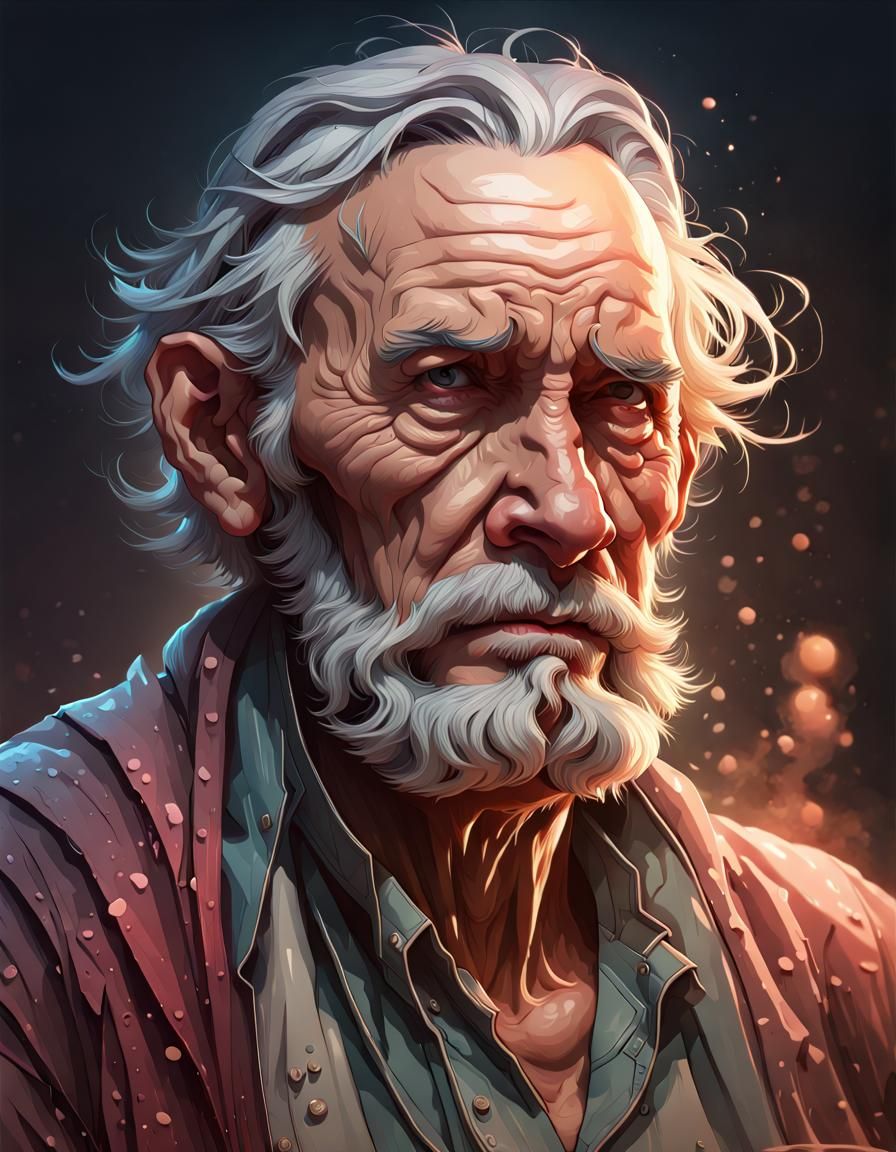 Lost Old Man Portrait in Hyperdetailed Style