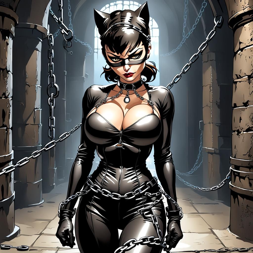 Catwoman in Chains: A Dark Dungeon Scene