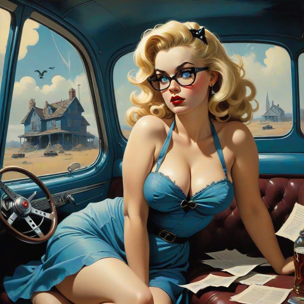 Sultry Plus-Sized Rebel Smokes Gun in 1950s-Style Living Roo...