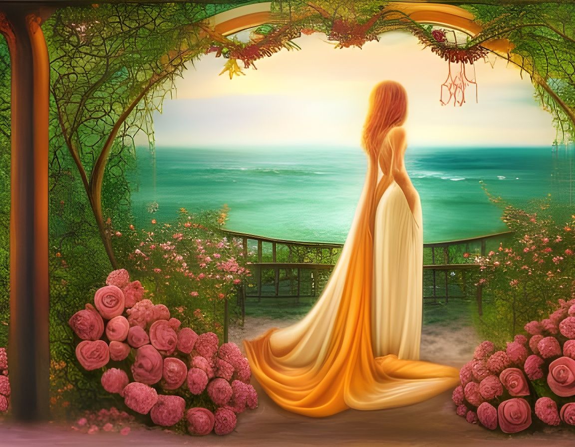 Woman in Dress on Rose Vine Beach