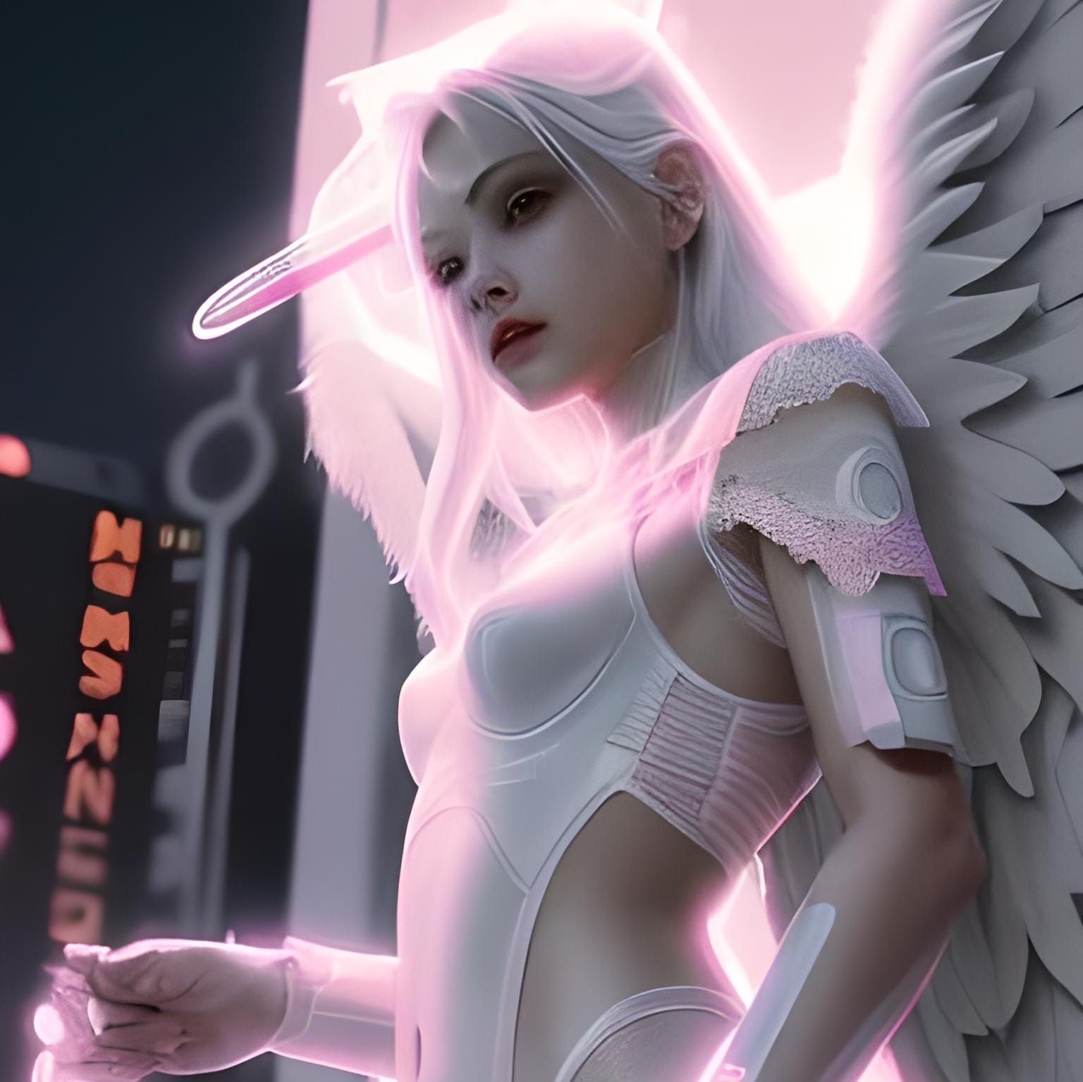 Cyberpunk Angel in Neon Glow, Los Angeles