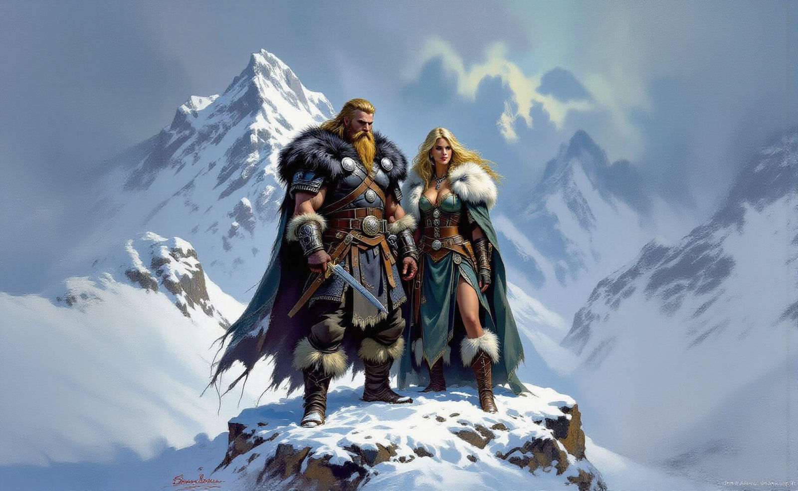 Viking Warrior and Wife in Frazetta-Style Fantasy Art