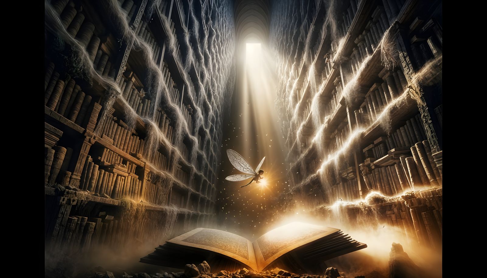 Enchanted Fairy Flies Through Majestic Library in Photoreali...