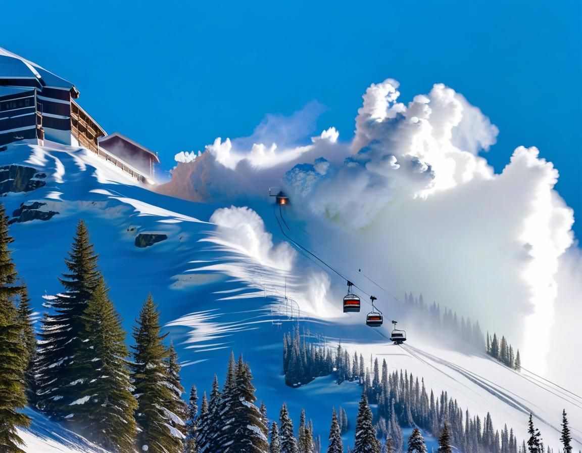 Avalanche Threatens Ski Lodge in Mountain Cascade