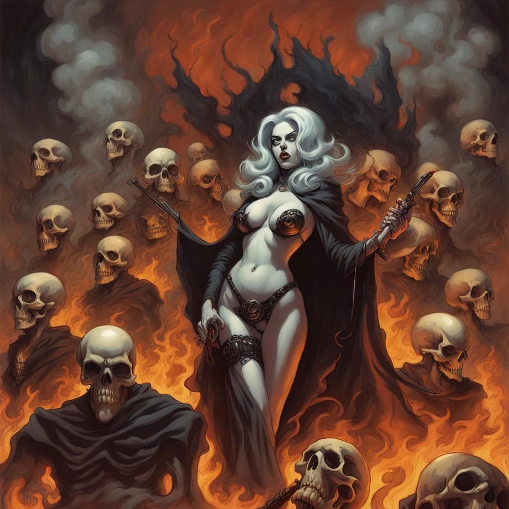 Lady Death Ruling in Hell: Sinister Gothic Art