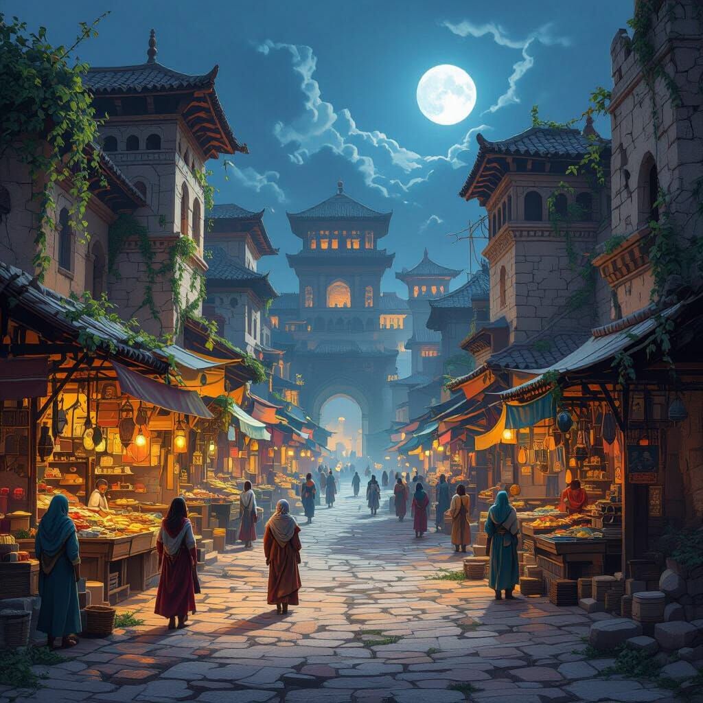 Ancient Market Square Transitioning into Ruins