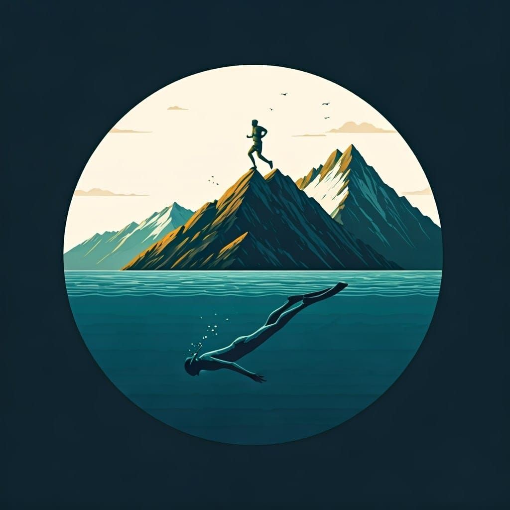 Freediver and Trail Runner Circular Logo Design