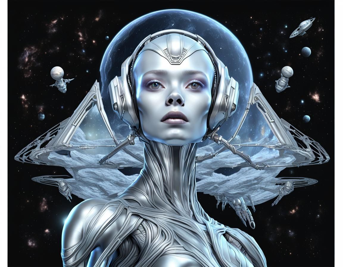 Silver Alien Woman in Zero-G Environment