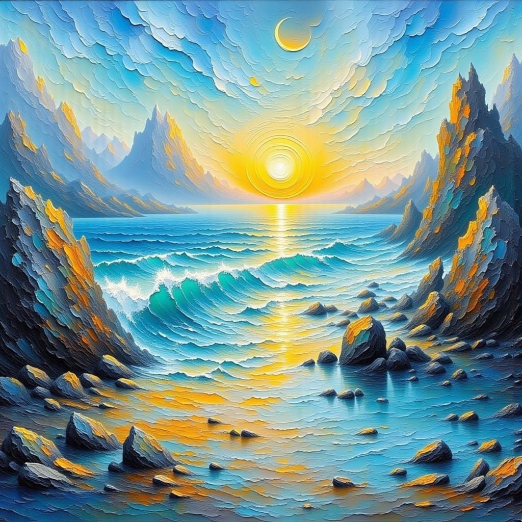 Impasto Seascape Painting with Dynamic Brushstrokes