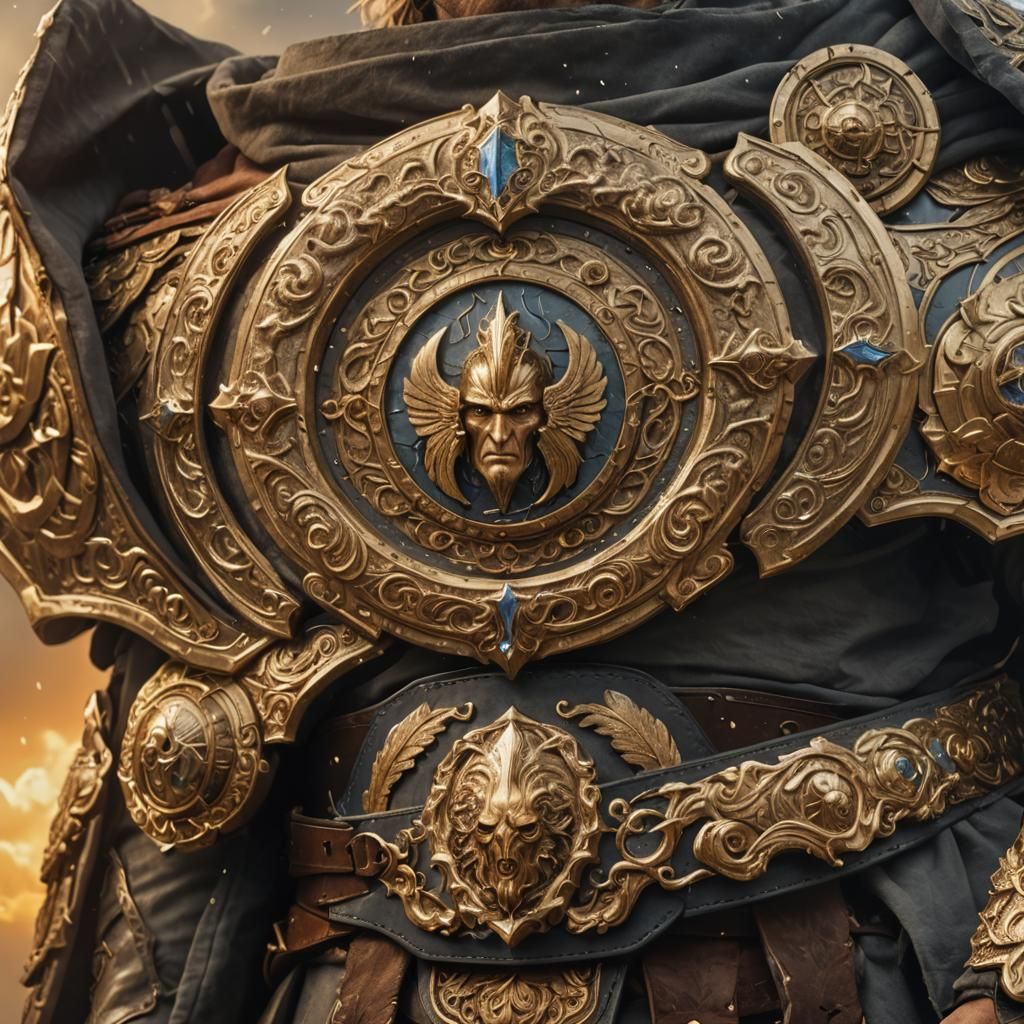 Warrior with Magical Belt Under Cloudy Sky