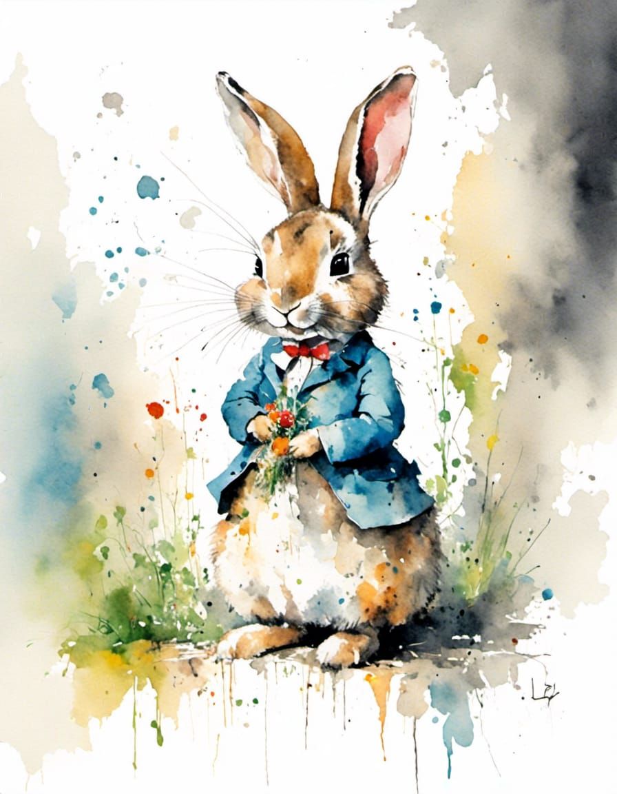 Watercolor Rabbit in Beatrix Potter Style