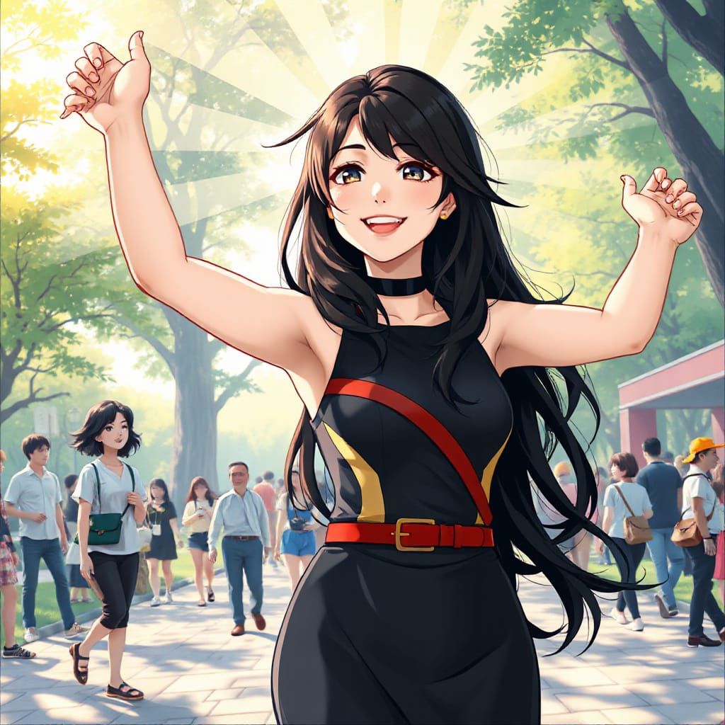 Rin Tohsaka Radiates Joy in Vibrant Park Setting